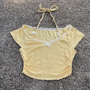Yellow Lace-Trimmed Women's Top